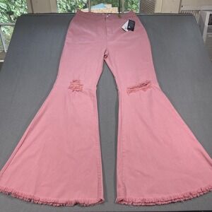 Vibrant MIU 3X Bella Flare Jeans Pink Bell Bottom Leg Distressed Tencel NWT